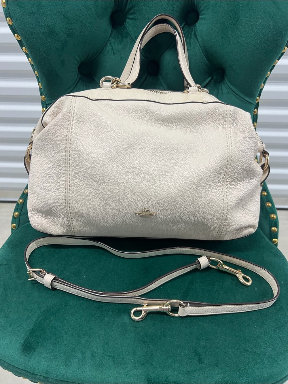 Coach Chalk Leather Satchel with Detachable Strap